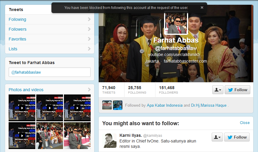 Karena mengkritik, twitter ane di block sama Farhat A.