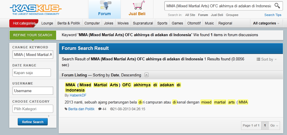 MMA (Mixed Martial Arts) OFC akhirnya di adakan di Indonesia