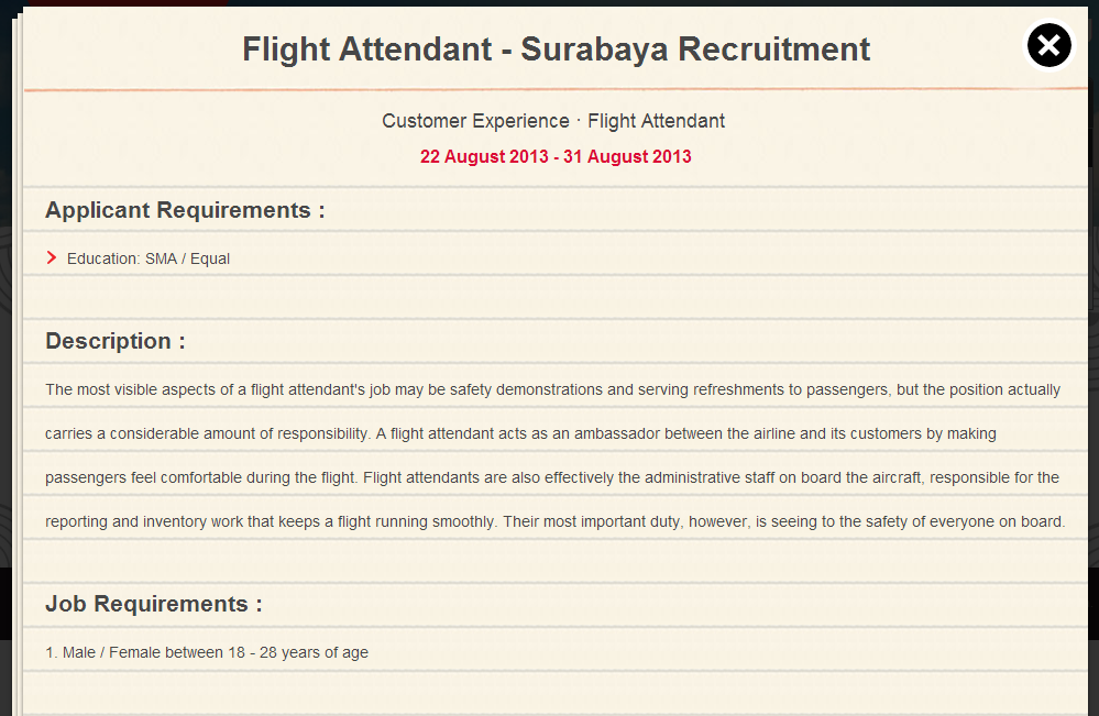 &#91;AVIATION&#93; Flight Attendant - Surabaya Recruitment