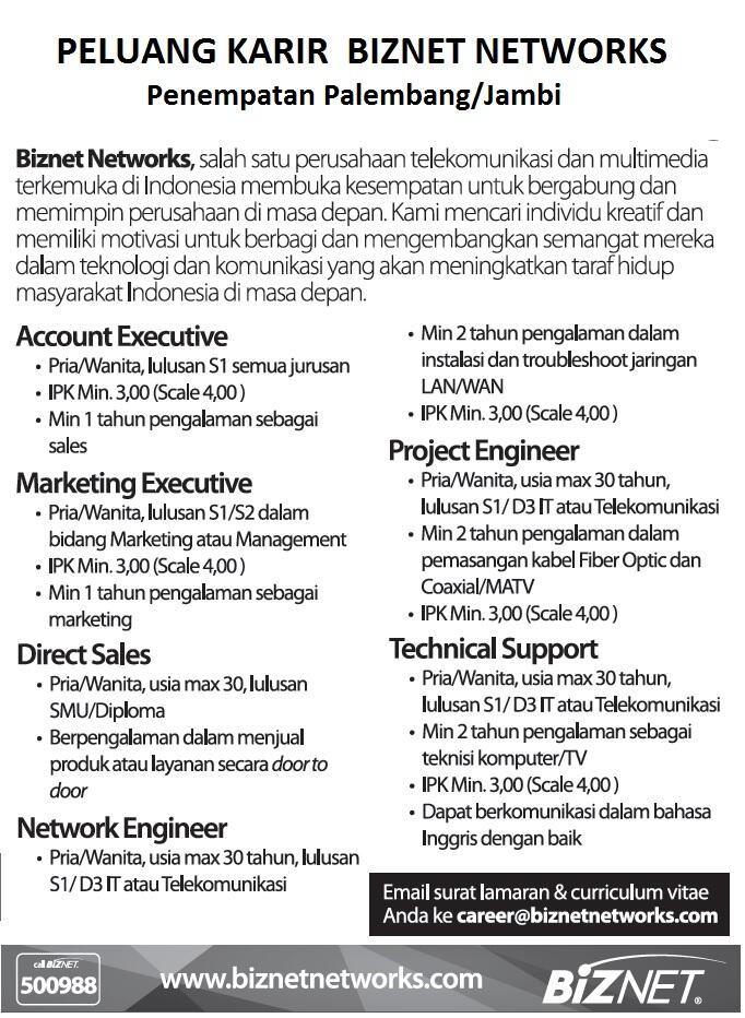 Lowongan Kerja di Biznet Networks ( Expansi ke Sumatera )