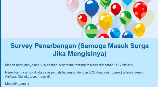 [Help] Ngisi Survey Penerbangan for thesis (yang uda pernah naik pesawat masuk)