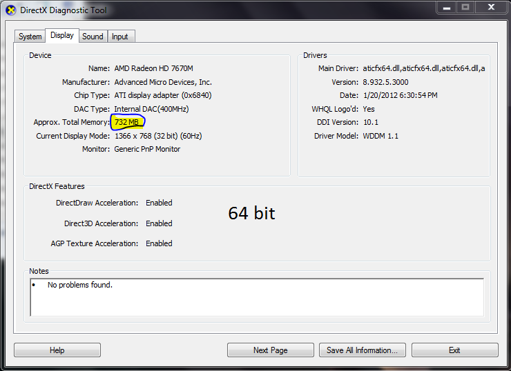 (ASK) Kenapa VGA RADEON HD7670M ane cuma kedetect 732mb?