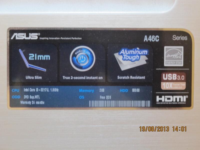Laptop Asus UltraPortabel A46CA.Tipis dengan DVDRW