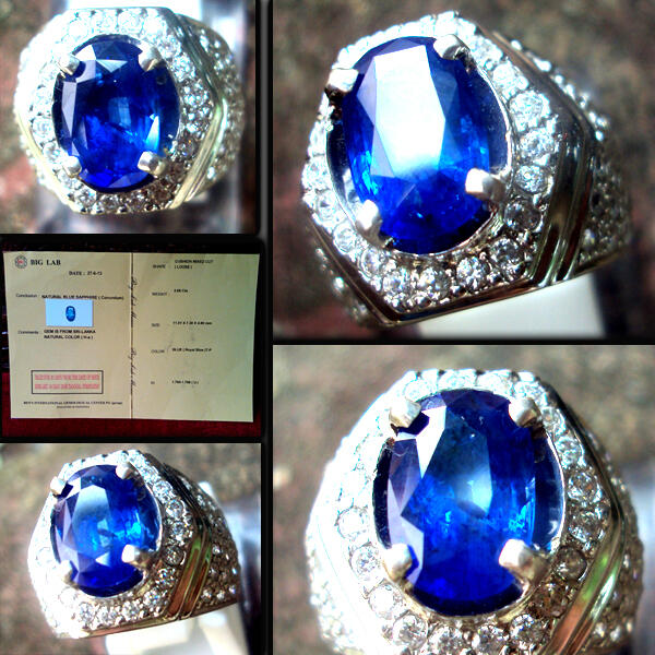 Cincin Batu Mulia dan Permata Royal Blue Safir Ceylon Srilanka 3.68
