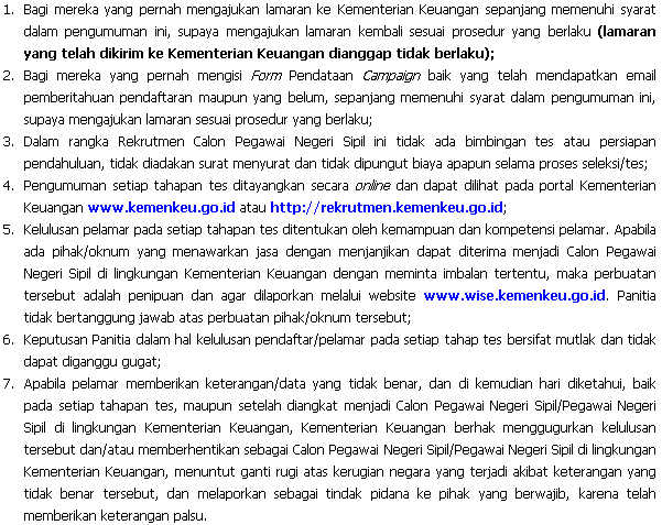 &#91;6 sebtember&#93; Rekruitment CPNS di lingkunagn Kementrian Keuangan Tahun Anggaran 2013