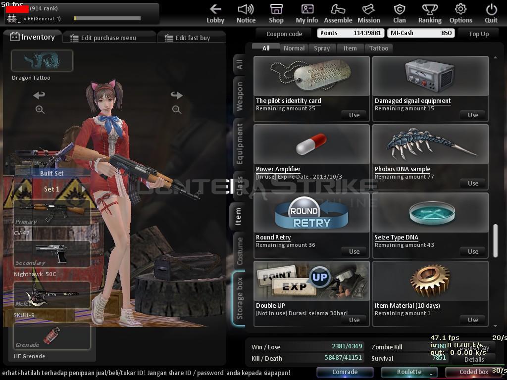 DI JUAL CHAR CSO LvL 66 NO TIPU