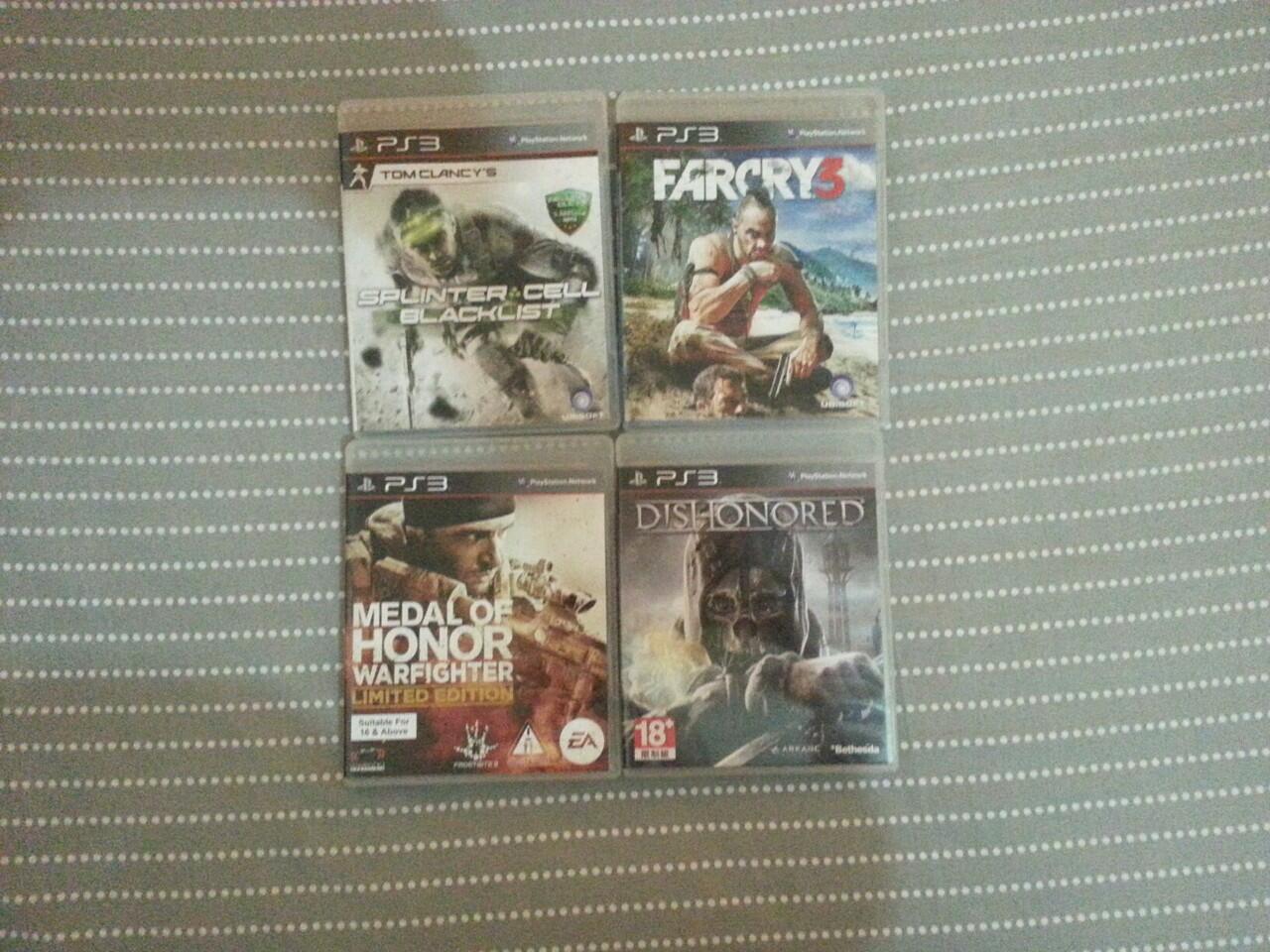 Splinter Cell : Blacklist, Far cry 3,Medal of honor : Warfighter, dishonored