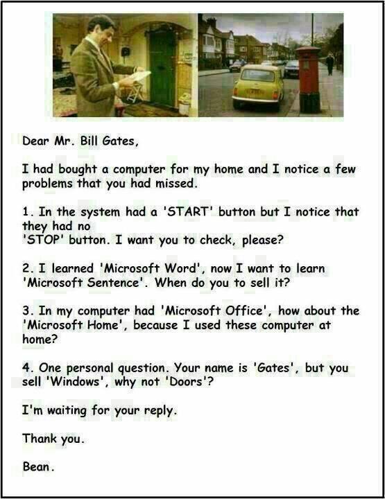 Surat Mr.Bean Untuk Bill Gates 