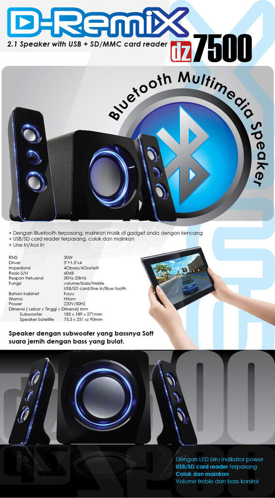Speaker Aktif MP3 2.1 DAZUMBA DZ 7500 " Bluetooth "