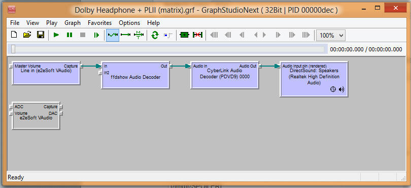 Dolby Headphone/Virtual Speaker 5.1 realtime dengan Graphstudio