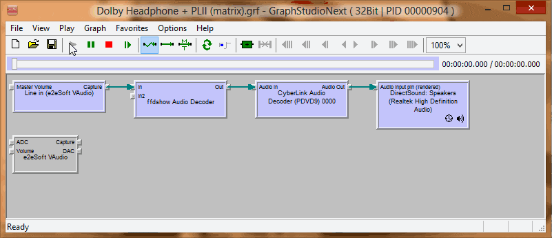 Dolby Headphone/Virtual Speaker 5.1 realtime dengan Graphstudio