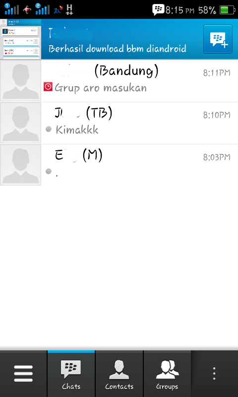 &#91;BBM on Andro&#93; Inilah tampilan BBM for Android di HH ane..