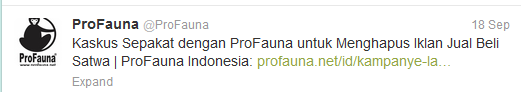 KASKUS Sepakat dengan ProFauna untuk Menghapus Iklan Jual Beli Satwa !
