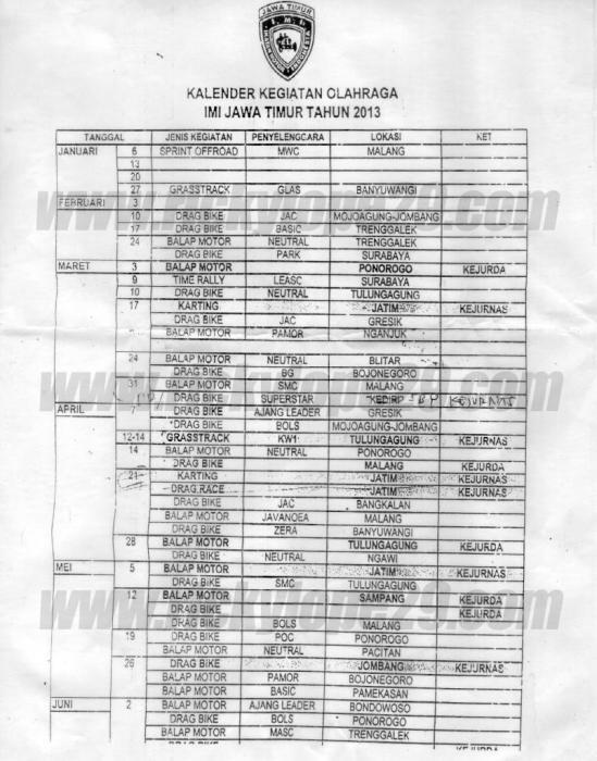 Jadwal IMI Jatim 2013