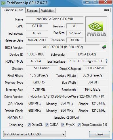 VGA CARD EVGA GTX 590 CLASSIFIED (Dual GTX 580) 3Gb 768 bit