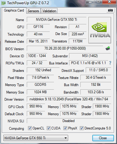 VGA MSI GTX 550 TI