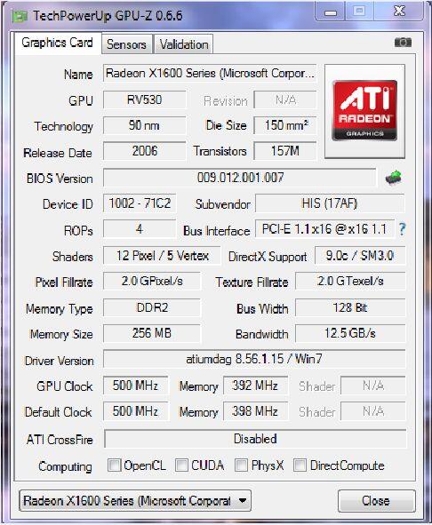 vga pciex his atiradeon x1600 256mb 128bit ddr2