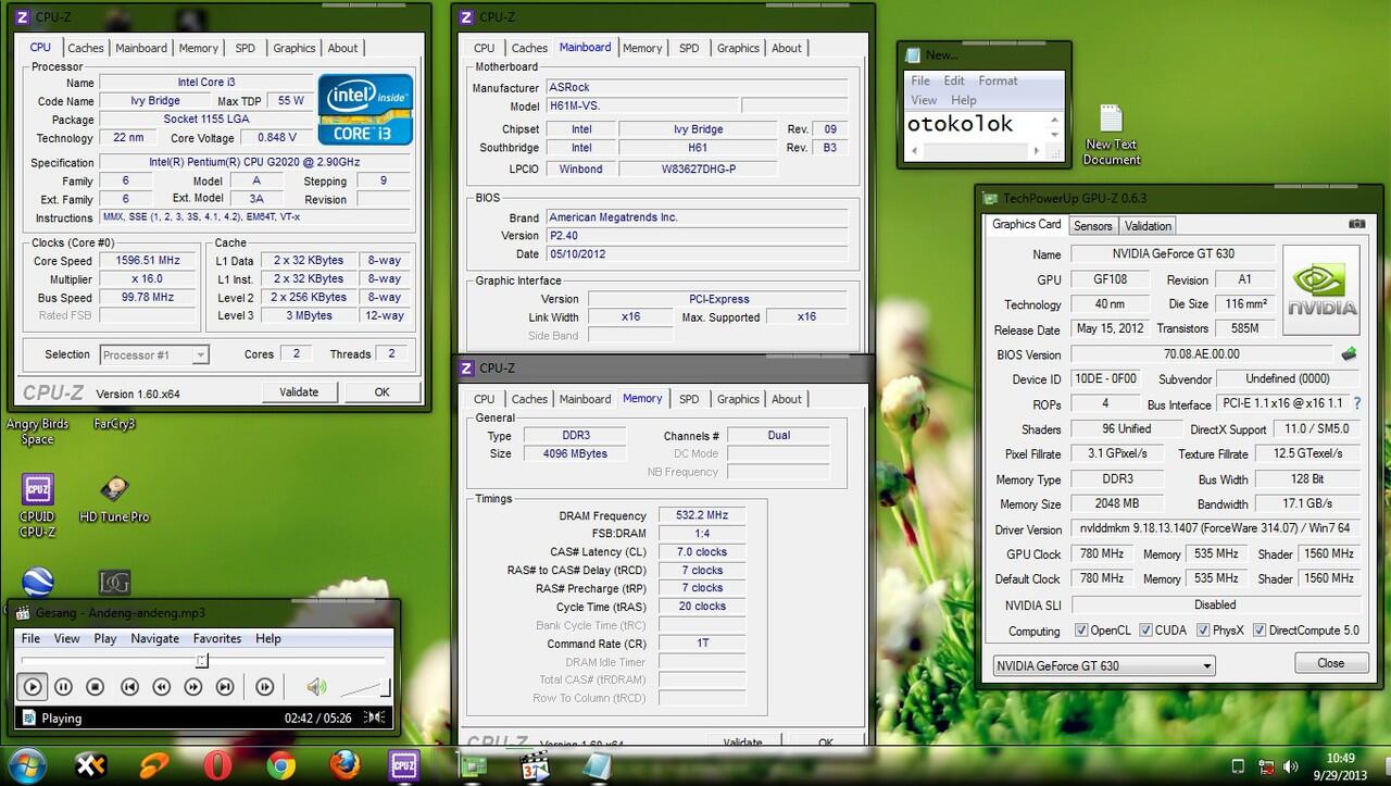 INTEL G 2020 | ASROCK H61M-VS | TEAM ELITE 4 GB KIT | DA GT 630