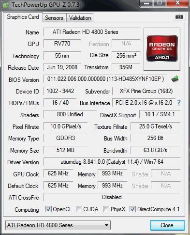 XFX hd 4850 512mb 256 bit