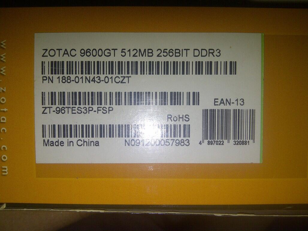 ZOTAC 9600GT 512MB 256BIT DDR3