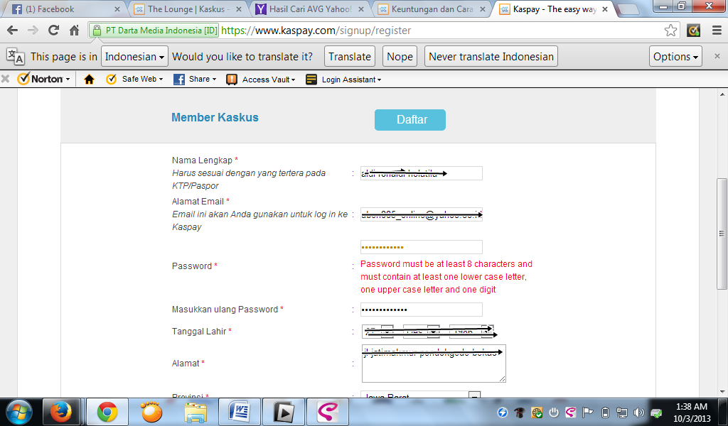 susah nya buat akun kaspay pass salah terusss mohon di bantu all