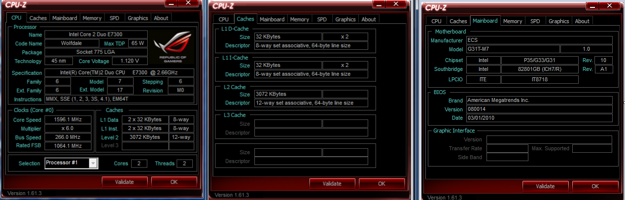 Core 2 Duo E7300 + ECS G31T-M7 + Memory