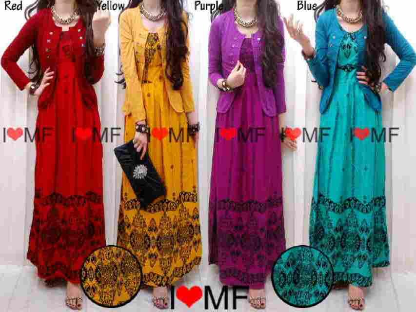 Baju busana muslim wanita Maxi rayon cutton ethnic + cardi rayon spandex