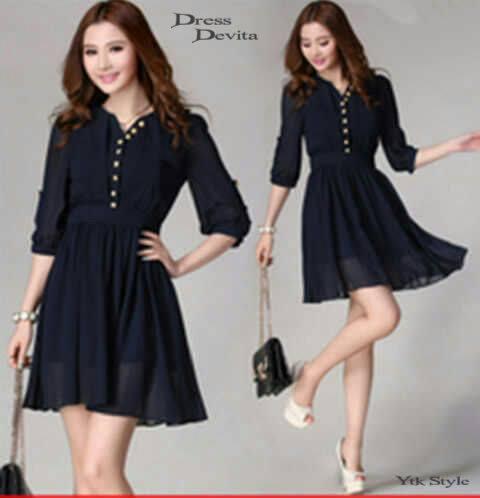 Dress Feminim Wanita Import Korea Good Quality Coklat serta Hitam