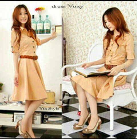 Dress Feminim Wanita Import Korea Good Quality Coklat serta Hitam