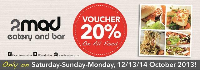 Vocer Disc 20% Makanan 2mad Eatery Kemang, Gratis Gan !!