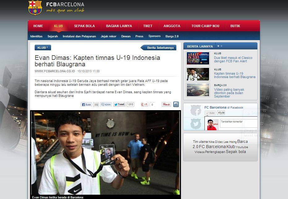 &#91;JOSS&#93; Evan Dimas masuk laman Facebook dan Website Barcelona !