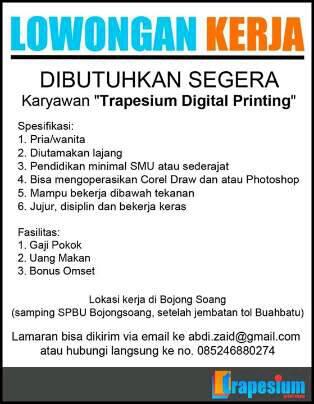 &#91;Lowongan Kerja&#93; Untuk operator design dan mesin di Usaha Digital Print