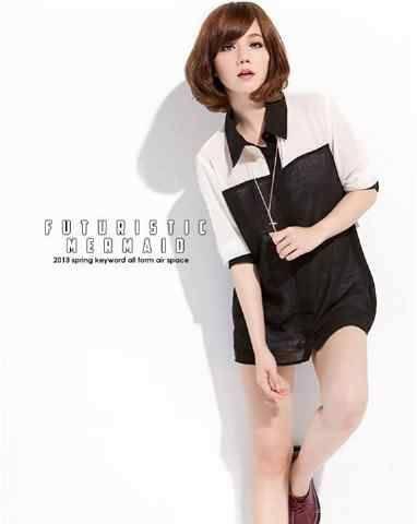 Tanktop Blouse Kemeja Lengan Panjang Pink Hitam Putih Wanita Korea Import