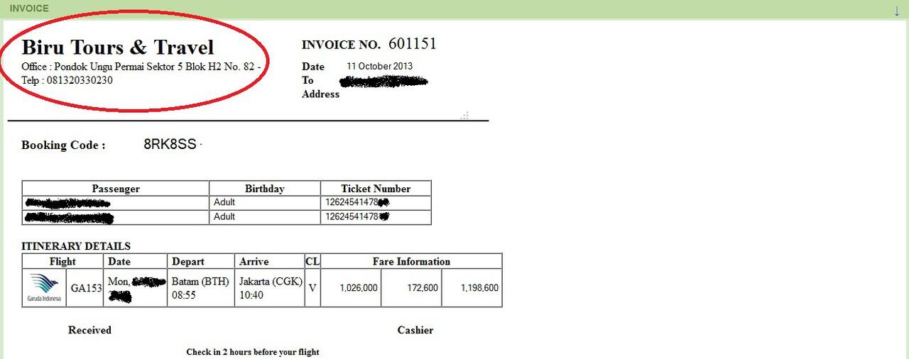 Contoh Invoice Tiket Pesawat - Contoh Soar