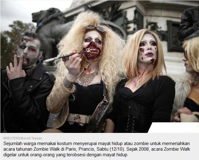 Meriahkan 'Zombie Walk', warga Paris berubah jadi mayat hidup