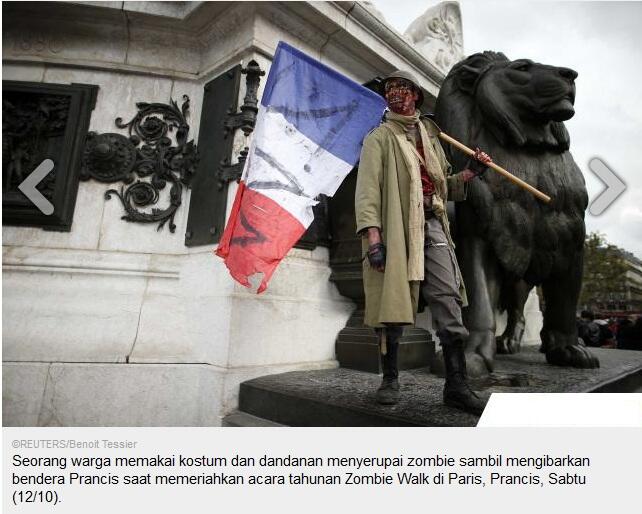 Meriahkan 'Zombie Walk', warga Paris berubah jadi mayat hidup
