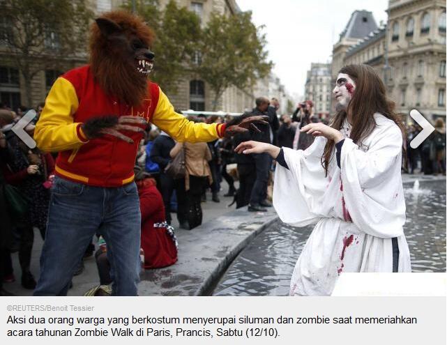 Meriahkan 'Zombie Walk', warga Paris berubah jadi mayat hidup