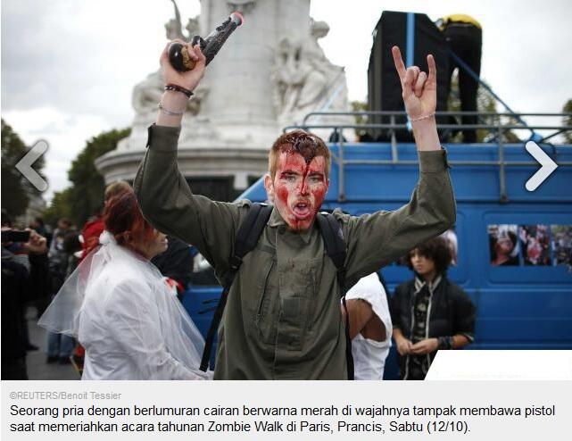 Meriahkan 'Zombie Walk', warga Paris berubah jadi mayat hidup