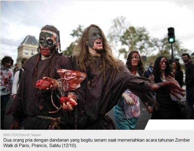 Meriahkan 'Zombie Walk', warga Paris berubah jadi mayat hidup
