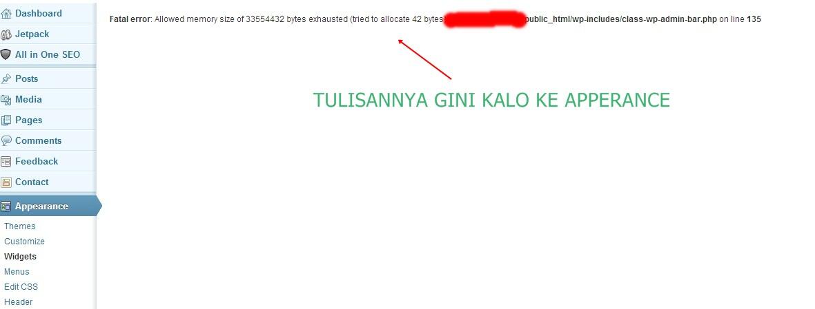 FATAL ERROR DI WEB WORDPRESS