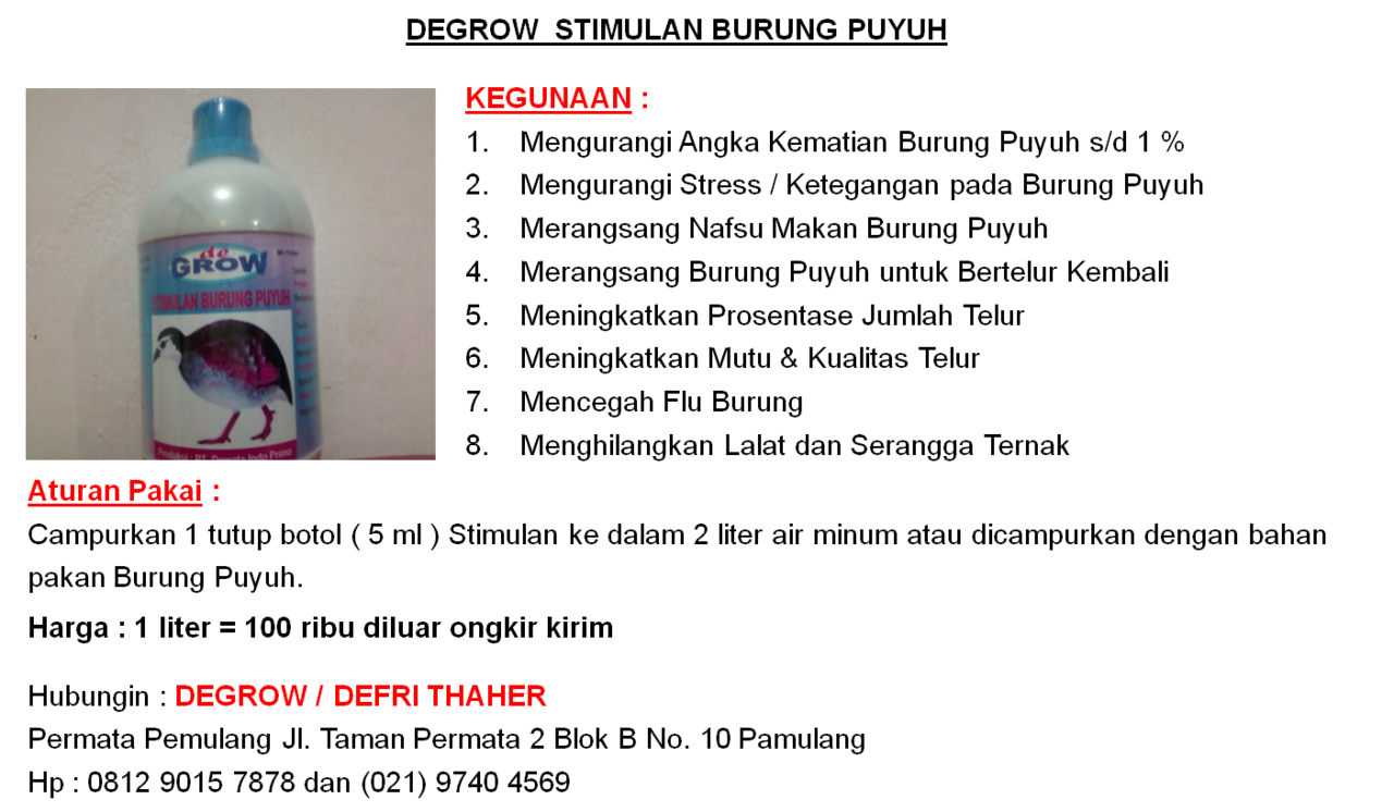 DEGROW STIMULAN BURUNG PUYUH