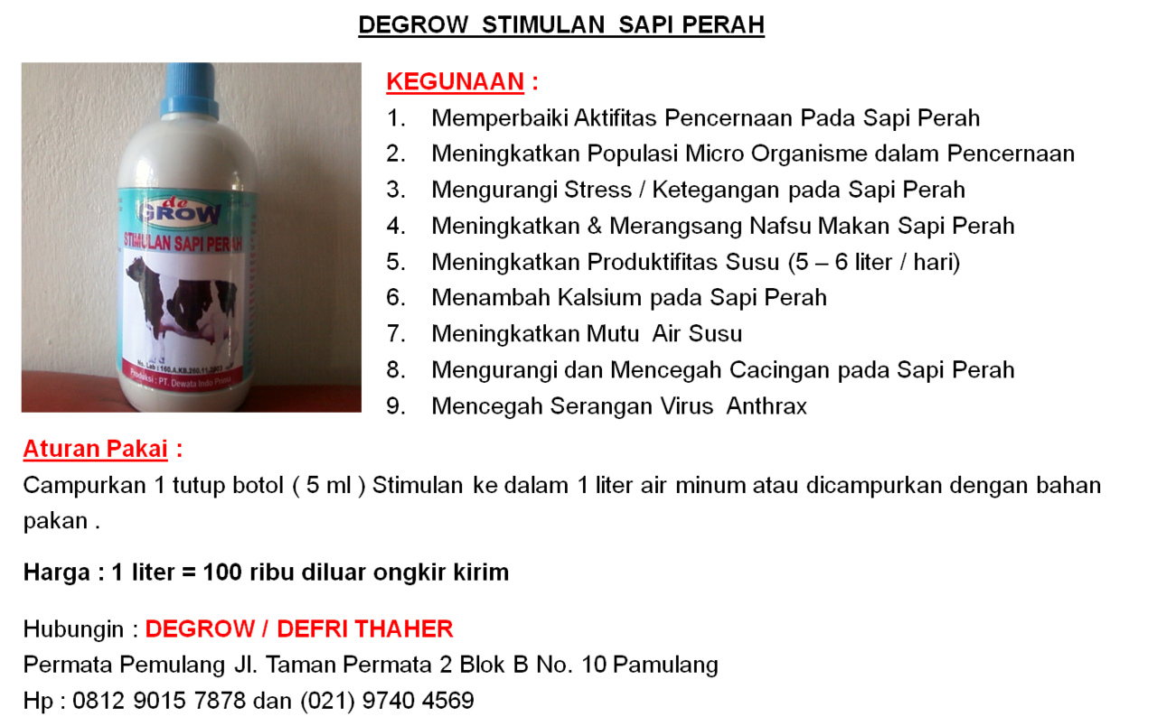 DEGROW STIMULAN SAPI PERAH