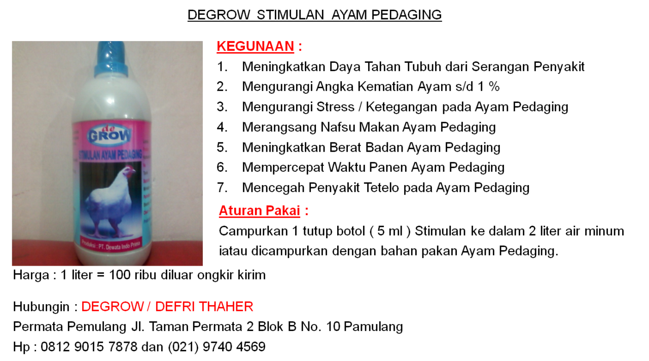 DEGROW STIMULAN AYAM PEDAGING