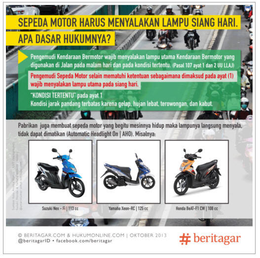 Ini dasar para bikers harus menyalakan lampu motor siang hari