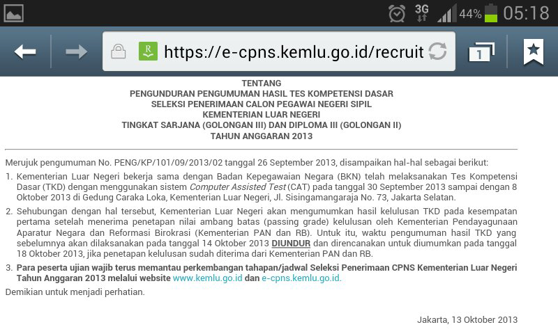 Hasil TKD Kemlu molor terus