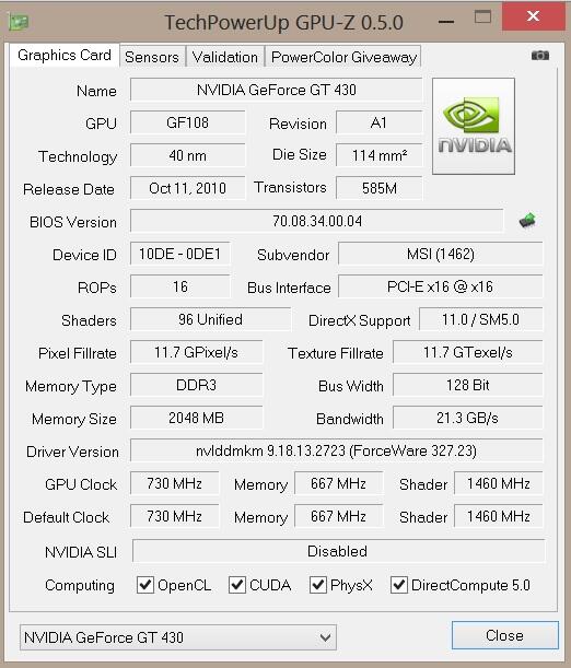 Msi 430 gt 2gb DDR3 128 bit