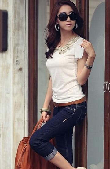 Cute Style Short Sleeve T-shirt White