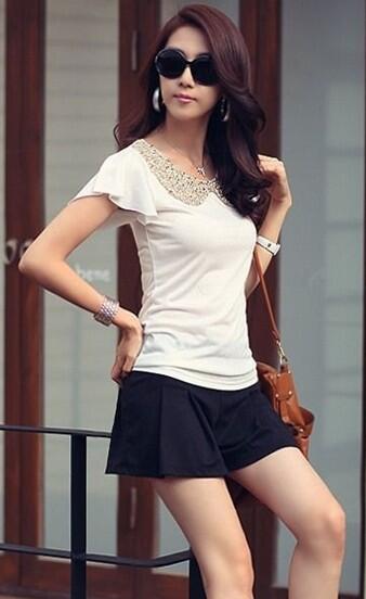 Cute Style Short Sleeve T-shirt White