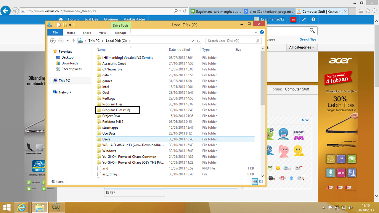di OS W8.1 32 bit ada program files <x86> & normal program files ?