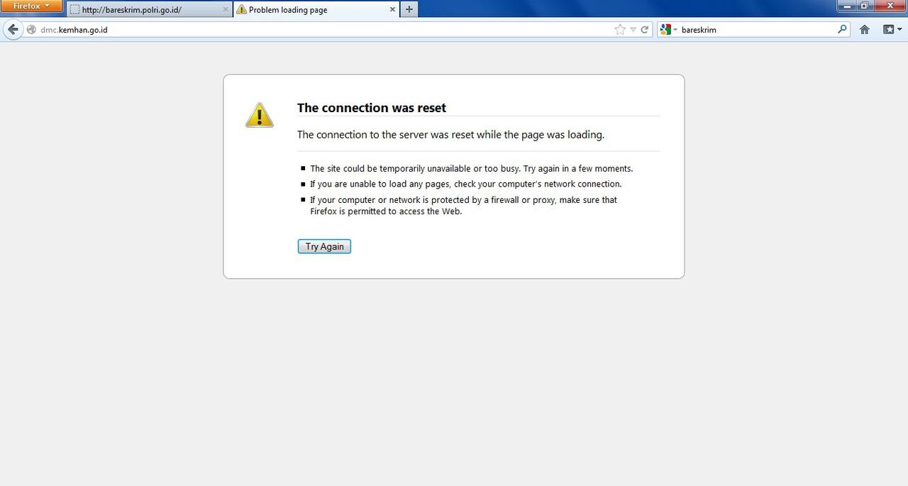 (Serangan Balasan?) Website Bareskrim Polri dan DMC Kemhan tidak dapat diakses